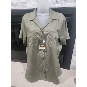 5.11 Tactical Women’s Isla Short Sleeve Shirt 837 Tank Green Light Weight Button